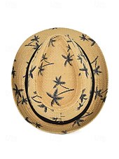 abordables Accesorios de vacaciones-Sombrero fedora de paja para hombre con estampado de palmeras, ligero y transpirable, tejido para verano, disponible en varios colores, estilo informal de resort para vacaciones en la playa en primavera y uso diario.