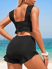 abordables Conjuntos de bikini-Mujer Bañadores Bikini 2 piezas Falda Traje de baño Delgado Espalda al Aire Vacaciones Ropa de playa Color sólido Cuchara Sin Mangas Trajes de baño