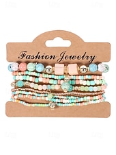 levne Dovolená příslušenství-Dámské vícebarevné korálkové náramky z pryskyřice a slitiny v bohémském stylu, moderní a zářivý vzhled, ideální na dovolenou i pro běžné nošení.