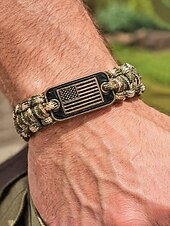 preiswerte Zubehör-USA 250. Jubiläum Männer Amerikanische Flagge Paracord Armband Langlebiges Polyester- und Legierungsmaterial Verstellbare Größe Perfekt für Unabhängigkeitstag alltägliche Freizeitkleidung