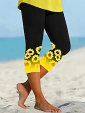 cheap Graphic Leggings-Women's Chinos Leggings Vacation Vintage Streetwear Capris High Waist Graphic Sunflower Printing Graphic Comfort Soft Comfortable Stretchy Daily Outdoor Vacation Yellow Summer Spring Fall Slim Fit