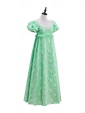 preiswerte Kleid-Retro Vintage Mittelalterlich Renaissance Bodenlang Kleid Ballkleid Kleid im Regency-Stil Puffärmel / Ballon Jacquard Blumen Kostüm Damen Halloween Karneval Abschlussball Hochzeit Maskerade Erwachsene