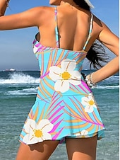 levne Tankiny-Dámské Plavky Jeden kus Sukně Plavky Elegantní prázdniny Květinový Grafika Do V Bez rukávů Plavky