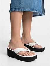 preiswerte Frauen-Weiße Plateau-Flip-Flops für Damen – bequeme, klobige Keilsandalen für den Poolbereich in Luxusresorts und tropische Urlaube &amp;Sommerurlaub am Strand