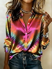 Femmes Chemise Chemise en satin Imprimé Graphique Teinture par nouage Bohème ancien Mode manche longue Col de chemise Hauts Réguliers Quotidien Fête Sortir Fuchsia Orange Été Printemps Automne