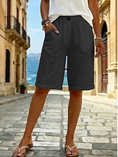 abordables Bas-Femmes Pantalon effet lin Bermuda Pantalon capri Shorts Décontracté Quotidien Court Taille Moyenne Uni Poches Latérales Respirabilité Confortable Non Elastique Sortir Week-end Noir Blanche Jaune Vert