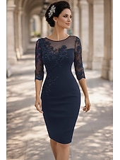 abordables Longitud del té-Funda Columna Hasta la Rodilla Corto Mini Vestido de Fiesta Vestido Cóctel Vestido Invitada Boda Vestido de Madrina Manga Larga Escote de ilusión Elegante Invitado a la boda El derby de Kentucky