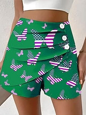  Γυναικεία κινέζικα Σορτσάκια Διακοπές Βίντατζ Καθημερινό σύντομο Ψηλή ΜέσηPantsΗμέρα Αμερικανικής Ανεξαρτησίας Γραφική Σημαία Πλισέ Πολυεπίπεδο Άνεση Ανελαστικό Καθημερινά ΕΞΩΤΕΡΙΚΟΥ ΧΩΡΟΥ Διακοπές