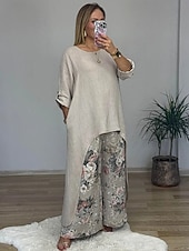 baratos Blusas femininas-Mulheres Conjuntos de calças Bolero Top Manga Longa Decote Redondo Floral Gráfico Imprimir Moda Roupa de rua Casual Diário Ao ar livre Branco Amarelo Rosa Verão Ajuste Largo