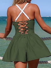 abordables Robes de bain-Femmes Maillots de Bain Une Pièce Robe de Bain Maillot de bain Contrôle du ventre Taille haute Mince Dos nu Vacances Tenues de plage Couleur Unie Col Halter Sans manches Maillots de bain