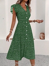 economico Abiti floreali-Per donna Abito Midi Abito a trapezio Vacanza Casual All'aperto Uscire Vestibilità aderente Floreale Grafico Manica Corta Scollo a V Nero Rosso Verde Estate Primavera