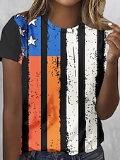  Unabhängigkeitstag Patriotische Damen T-Shirt Druck Grafik Flagge Stilvoll Klassisch Lässig Kurzarm Rundhals Reguläre Oberteile Täglich Blau Schwarz Orange Sommer Frühling