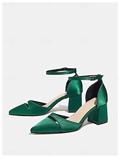 economico Madre della Sposa/Sposo-décolleté da donna in raso verde smeraldo - eleganti scarpe da mamma sposa con tacco a blocco e cinturino alla caviglia per matrimoni in giardino, ricevimenti all'aperto &amp;gala estivi formali