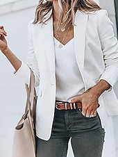 preiswerte Blazer &amp; Anzüge-Damen Blazer Bequem Tasche Mode Lässig Einfach Straße Alltagskleidung Ausgehen Wochenende Regulär Gekerbtes Revers Schlank Langarm Oberbekleidung Schwarz Weiß Gelb Frühling Herbst