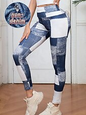 preiswerte -Damen Jeans Leggings Jeggings Urlaub Streetwear Lässig Volle Länge Mittlere Taillenlinie Karomuster Patchwork Tasche Bequem Hohe Elastizität Täglich Heim Outdoor Schwarzgrau Hellblau-Weiß Frühling