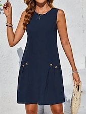 cheap Plain Dress-Women's Midi Faux Cotton Linen  Dress Shift Dress Summer Dress Casual Daily Regular Fit Plain Sleeveless Crew Neck Blue Orange Green Summer