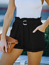 cheap Bermuda Shorts-Women's Shorts Vacation Fashion Streetwear Short High Waist Plain Pocket Elastic Waist Comfort Inelastic Daily Vacation Street Black Yellow Navy Blue Orange Summer Spring Loose Fit