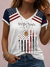  Giorno dell'Indipendenza Americana Per donna Maglietta Stampato Grafico Bandiera Bandiera Americana Vintage Elegante Classico Manica Corta Scollo a V Top Regolari Quotidiano Blu Bianco / blu Bianco