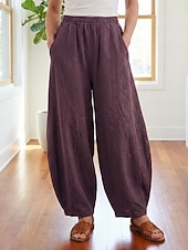 billiga Premium Linnekollektion-Dam Byxor av linne i bomull Kinesiska Sommarbyxor underbyxor Semester Streetwear Grundläggande Fullängd Medium Midja Slät Ficka Elastiskt midjeband Bekväm Komfort Microelastisk Dagligen Utomhus Gata