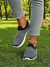 economico Sneakers da donna-scarpe da ginnastica slip-on da donna con strass rosa - tomaia in Flyknit traspirante, leggere &amp;scarpe sportive casual scintillanti per camminare, fare jogging, viaggiare, indossare ogni giorno