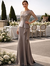 cheap Floor Length-Mermaid Trumpet Floor Length Wedding Guest Dress Formal Dresses Evening Gown Mother of the Bride Dress 3/4 Length Sleeve Half Sleeve Illusion Neck Jewel Neck Elegant Vintage Party Formal Wedding