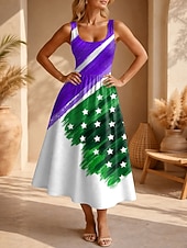  Amerikai függetlenség napja Női Midi ruha Nyári ruha A vonalú ruha Szabadság Alkalmi Boho Tengerpart Randi Normál Grafika Zászló Ujjatlan U-alakú Rubin Bíbor Lóhere Nyár Tavasz