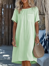 abordables Robes Fausse Essentielle-Femmes Robe Longueur Genou Coton mélangé Robe Décontractée Robe en Coton Robe T-Shirt Mode Moderne Quotidien Vacances Sortir Coupe Ample Uni Manche Courte Col ras du cou Bleu Blanche Rose Claire Vert