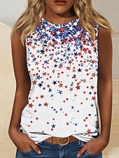  חולצת נשים פטריוטית ליום העצמאות טנק טופ עם גרפיקה של דגל וינטג' סגנון קלאסי בלי שרוולים צוואר עגול רגילה הדפס יומי כחול אדום קיץ אביב