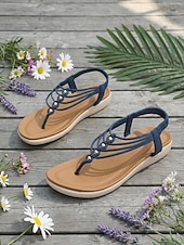 baratos Sandálias Confortáveis-Sandálias femininas de dedo com tiras e palmilha acolchoada, sandálias rasteiras com tira elástica no calcanhar, estilo casual e confortável para o verão, ideais para caminhadas, férias, praia e