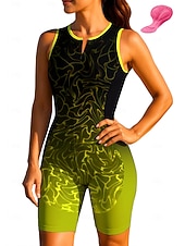 お買い得  ウィメンズトライアスロンウェア-女性用 サイクリングジャージー トライスーツ ダウンヒルジャージー ノースリーブ 夏 春 秋 ブルー ダークグレー ローズレッド+ブラック 幾何学模様 勾配 カーブ バイク サンスクリーン UV耐性 3Dパッド サイクリング 速乾性 スポーツ 衣類