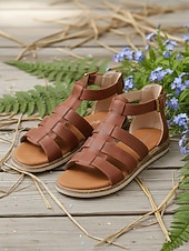 economico Sandali Piani-sandali casual bassi da donna con cinturino alla caviglia - morbidi sandali stile gladiatore in similpelle, suola ammortizzata leggera, comode scarpe estive da donna, da indossare tutti i giorni, per passeggiate, viaggi e feste in giardino