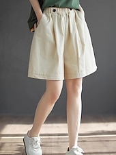 billige Benklær til kvinner-Dame Imitert bomullslin kinesisk Shorts Sommershorts Ferie Mote Gatemote Full lengde Høy Midje عادي Lomme Elastisk midje comfy Komfort Myk Elastisk utendørs Gate Aprikos Svart Grønn Kakifarget Sommer