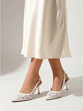 Χαμηλού Κόστους Νύφη-Γυναικεία Γάμος στον κήπο Γάμου Κοντόχοντρο Τακούνι Τακούνι Στιλέτο Μυτερή Μύτη Κομψό Δαντέλα Μοκασίνια Λευκό