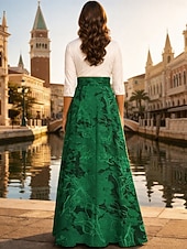 levne Délka podlahy-A-Linie Na zem Košilové šaty Šaty pro svatební hosty Formální šaty Šaty pro matku nevěsty Dlouhý rukáv Košilový límec Elegantní Vinobraní Formální Strečová látka s Šerpa / Stuha Barevné bloky