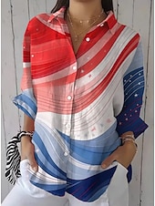  يوم الاستقلال الأمريكي نسائي قميص مكشكش الرسم علم عتيق أنيق كم طويل أكمام واسعة جرس قبعة القميص قمصان عادية مناسب للبس اليومي عمل مناسب للعطلات أزرق أزرق البحرية أحمر وأزرق الصيف الربيع الخريف