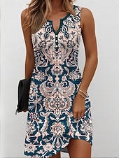 voordelige Boho Jurken-Dames Mini-jurk Hemdjurk Zonnejurk Zomerjurk Off-the-shoulder jurk Vakantie Casual Boho Dagelijks Feestdagen Uitgaan Normale pasvorm Grafisch Tribal Mouwloos V-hals blauw Marine Zwart Wijn Zomer Lente