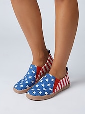  Röda blå patriotiska USA 250-årsjubileums slip-on sneakers för kvinnor - bekväma canvasskor med flaggtryck för fester, parader, avslappnade utflykter och festliga tillfällen