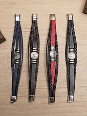 billiga Herrsmycken-Herrarmband i flerskiktat konstläder med vikingatrender – flätat konstläderarmband i flera färger, bohemisk punkstil för strandsemester, vardagskläder och present till honom
