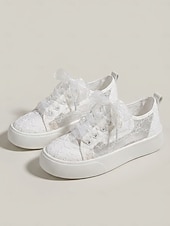 preiswerte Braut-Weiße Plateau-Sneaker mit Spitze für Damen – romantische Brautschuhe für Gartenhochzeiten im Freien