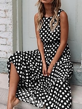 economico Abiti a Strisce e Geometrici-Per donna Abito maxi Abito a trapezio Vacanza Casual All'aperto Uscire Vestibilità regolare A Pois Senza Maniche Girocollo Nero Giallo Blu marino Verde Estate Primavera