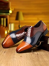 voordelige Oxford Schoenen-Herenschoenen van imitatieleer voor bruiloften, tweekleurig vetersluitingsdesign, perfect voor de bruidegom en zijn getuigen.