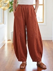 billiga Premium Linnekollektion-Dam Byxor av linne i bomull Kinesiska Sommarbyxor underbyxor Semester Streetwear Grundläggande Fullängd Medium Midja Slät Ficka Elastiskt midjeband Bekväm Komfort Microelastisk Dagligen Utomhus Gata