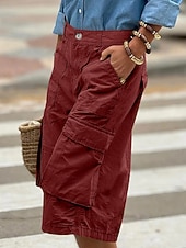 abordables Bermuda-Femmes Bermuda Shorts Capri Pantalon capri Shorts cargo Mode Streetwear Basique Longueur mollet Taille haute Uni Multi-poches Respirabilité Confortable Non Elastique Quotidien Vacances Rue Rouge