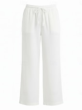 cheap Premium Linen Collection-70% Linen Women's Linen Pants Culottes Wide Leg Wide Leg Chinos Vacation Streetwear Basic Full Length Medium Waist Plain Drawstring Pocket Comfort Inelastic Daily Outdoor claret Deep Green