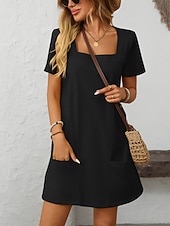 cheap Plain Dress-Women's Mini Dress Casual Dress Elegant Fashion Modern Outdoor Vacation Going out Regular Fit Plain Short Sleeve Square Neck Black Green Rose Red Light Blue Summer Spring