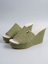 economico Sandali con zeppa-sandali con zeppa da donna in denim azzurro chiaro: eleganti sabot con plateau per resort all'aperto, vacanze estive e relax in hotel