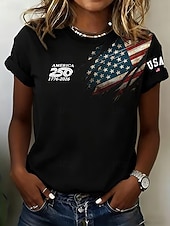  Onafhankelijkheidsdag Amerikaanse Jubileum Patriottische Dames T-shirt Print Bloem Grafisch Letter Stijlvol Klassiek Casual Korte Mouw Crew Neck Reguliere Tops Dagelijks Zwart Wit Rood Zomer Lente