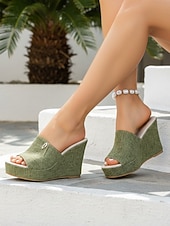 economico Sandali con zeppa-sandali con zeppa da donna in denim azzurro chiaro: eleganti sabot con plateau per resort all'aperto, vacanze estive e relax in hotel