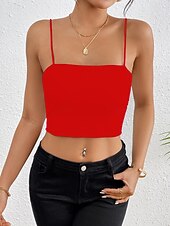 halpa Yksinkertainen säiliö-Naisten Hihaton Pusero Camisole Tank Top Tavallinen Tyylikäs Seksikäs Moderni Hihaton Nelikulmainen kaula-aukko Rajaa topit Päivittäin Pyhäpäivä Bile Musta Valkoinen Viini Rubiini Ruskea Kesä Kevät