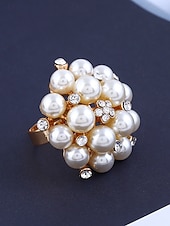 Недорогие Свадьба ACC-Женское кольцо с искусственным жемчугом, элегантное регулируемое коктейльное кольцо золотого и серебряного цвета, винтажное свадебное украшение для свадеб, вечеринок, вечерних мероприятий и торжественных случаев.